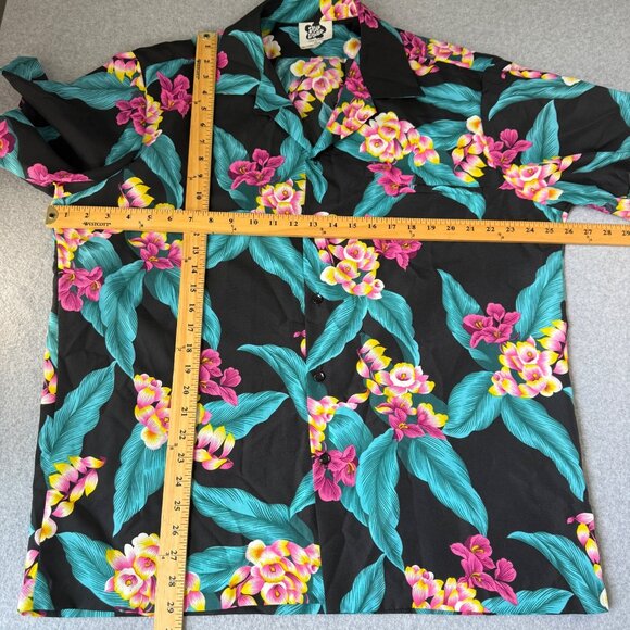Hilo Hattie Black Pink Floral Hawaiian Button Front Shirt Size XL Vintage Aloha‎ - Picture 2 of 12